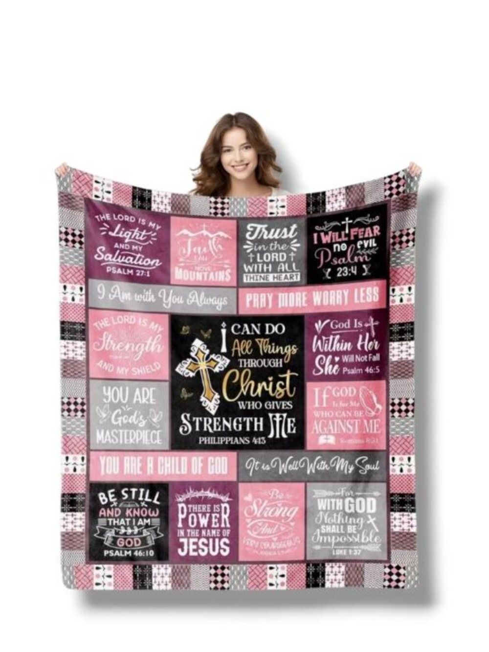 NWT - FAITH COLLECTION Child Of God Fleece Blanket PINK /BLACK 59X70 - LARGE